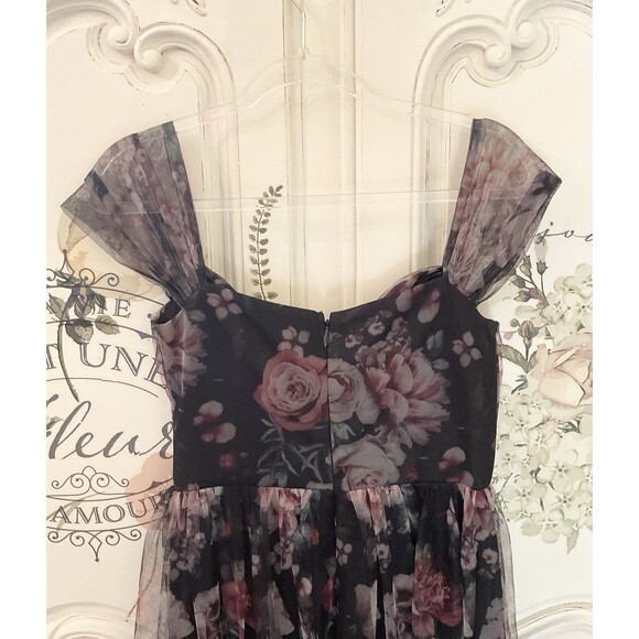 Lulus Ideal Beauty Dress Women's M Black Floral Maxi Mesh Off the Shoulder NWOT - Picture 11 of 13